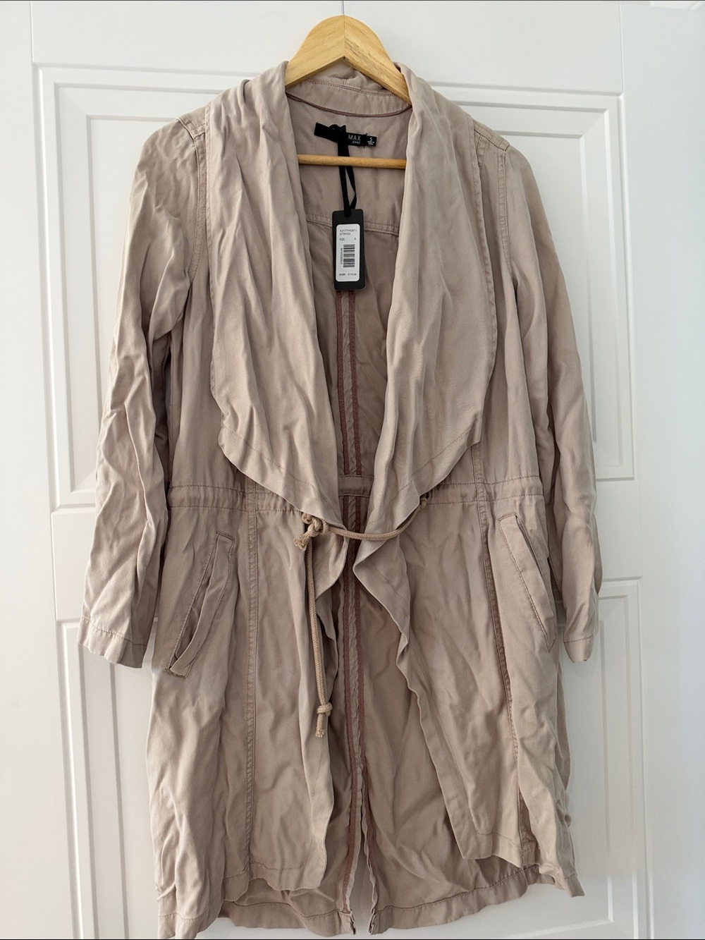Max Jeans Beige Drawstring Waterfall Trench Coat - Size Small